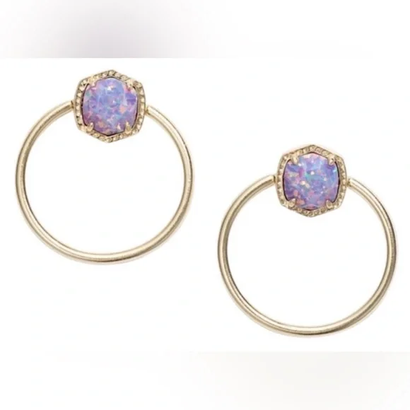 Kendra Scott Davie Gold Hoops & Pendant | Lavender Kyocera Opal Set - Picture 7 of 9